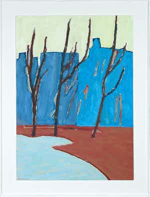 Paul Overhaus - Olieverf op board, Blauwe straat- Ingelijst verkocht voor € 40!