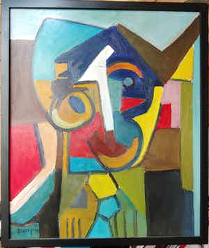 Piet Wiegman (II) - Kubistisch portret (ingelijst) verkocht voor € 360!