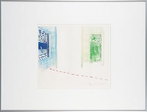 Roger Raveel - Kleurenets, Kamer met rode streeplijn II - Ingelijst kopen? Bied vanaf 400!