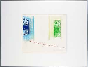 Roger Raveel - Kleurenets, Kamer met rode streeplijn II - Ingelijst verkocht voor € 400!