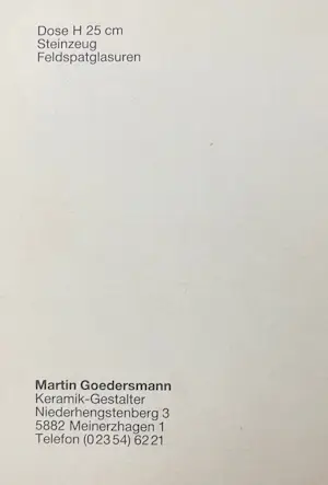 Martin Goedersmann - Deckeldose aus Steinzeug mit Feldspatglasur kopen? Bied vanaf 69!