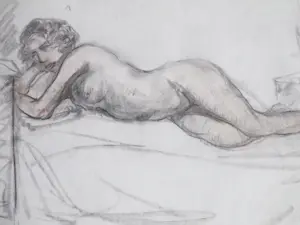 Willem van Dort (sr.) - Liggend Naakt - Tekening kopen? Bied vanaf 55!