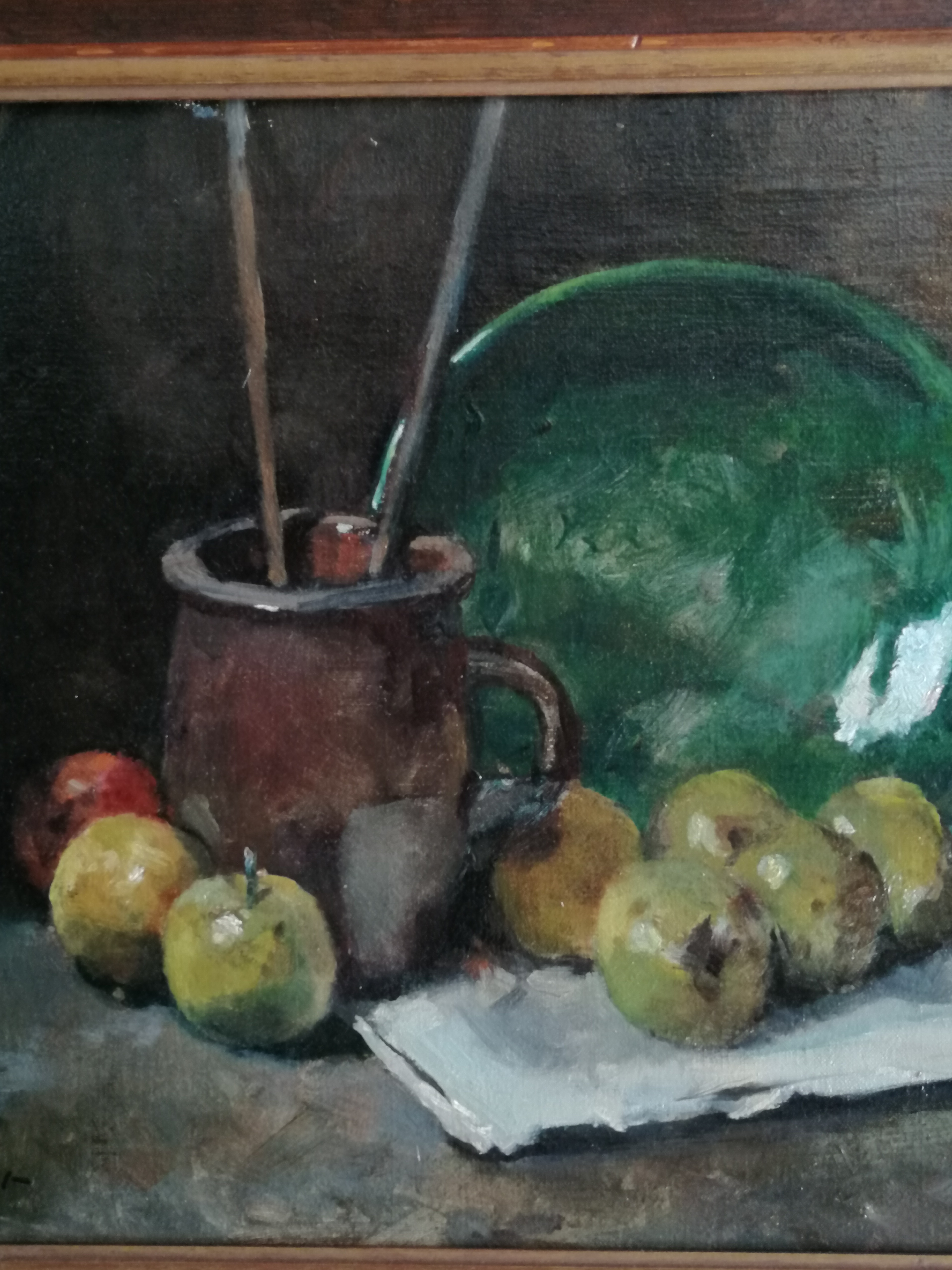 Otto B. de Kat - Stilleven met appels, bruine kan en groene schaal kopen? Bied vanaf 450!