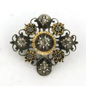 BWG geel met zilveren broche bezet met roos diamant tot. 0.10ct - G/H - SI kaufen? Bieten Sie von 110!