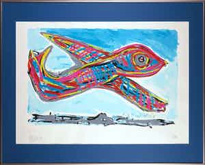 Karel Appel - Zeefdruk, Big Bird - Ingelijst (Groot) verkocht voor € 1!