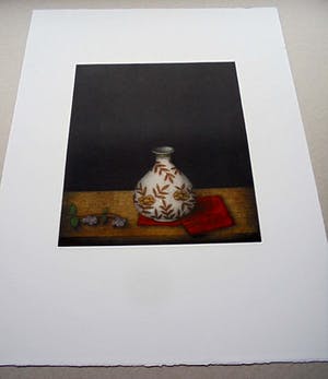 Tomoe Yokoi - Stilleven met Sakebottle - mezzotint-ets - handgesigneerd - genummerd 16/150 kopen? Bied vanaf 225!