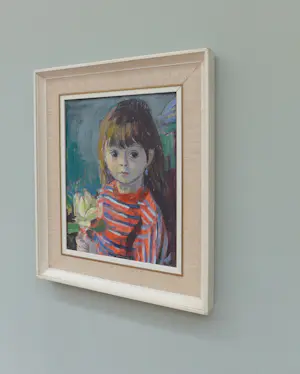 Anna Borst Pauwels - Portret van een meisje met bloem - Olieverf op paneel - Gesigneerd kopen? Bied vanaf 35!