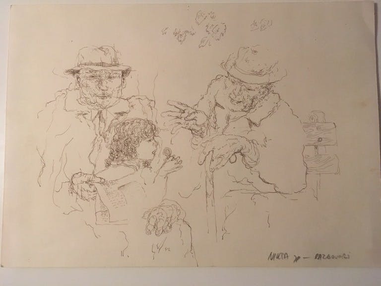 Niet of onleesbaar gesigneerd - Onbekende Kunstenaar Servisch/Kroatisch - Pentekening - Razgovori (Conversaties) kopen? Bied vanaf 1!