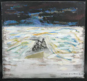 Hannes Postma - Olieverf op doek, Figuren op zee kopen? Bied vanaf 50!