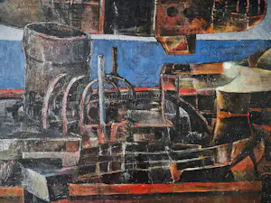 Gerard Leonard van den Eerenbeemt - Groot jaren 60 kubistisch olieverf op doek "schip en vliegtuig" gesigneerd kopen? Bied vanaf 52!