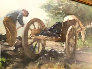 Herman van der Weele - Boer met paard en wagen bij bosrand. kopen? Bied vanaf 200!