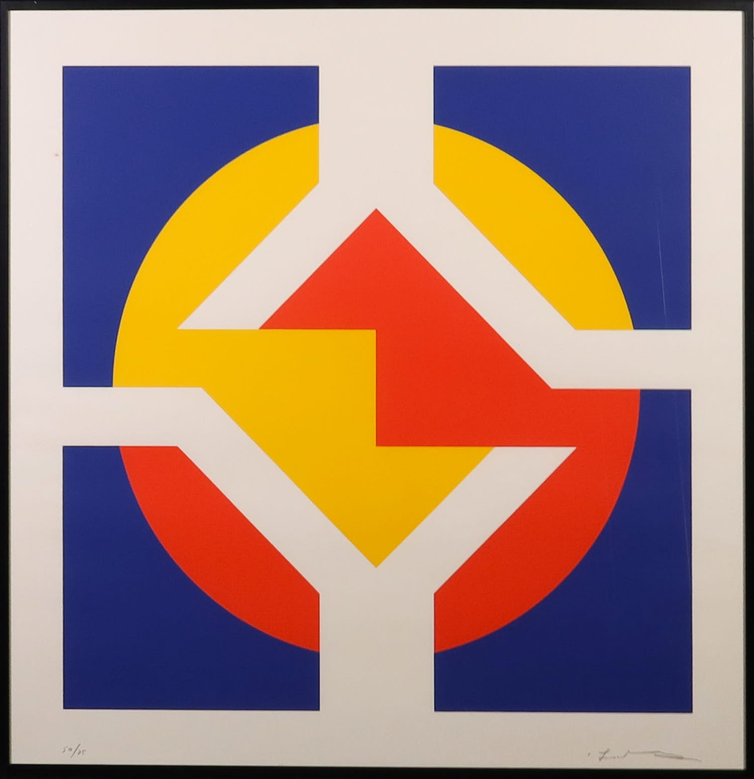 Cyril Lixenberg - Zeefdruk, Geometrische compositie - Ingelijst verkocht voor € 50!