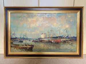 Joop Molenaar - Joop Molenaar - Havengezicht Rotterdam verkocht voor € 300!