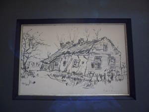 Frans Ruwel - Potloodtekening. "Boerderij te Laren kopen? Bied vanaf 25!