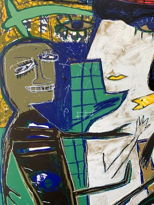 Dodog Soeseno - Kleurenzeefdruk | 'Family with red fish' kopen? Bied vanaf 50!