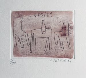 Klaas Gubbels - ets met aquarel ingekleurd - ‘Absint’ - 2004 kopen? Bied vanaf 245!