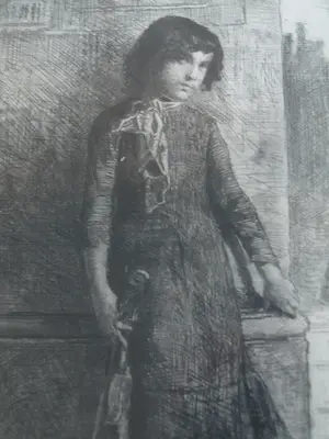 Ernst Witkamp - Ingelijste ets, “De Straatmuzikante” - 1888 kopen? Bied vanaf 1!