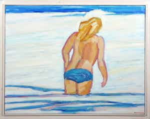 Paul Overhaus - Olieverf op doek, In 't water - Ingelijst (Groot) verkocht voor € 70!