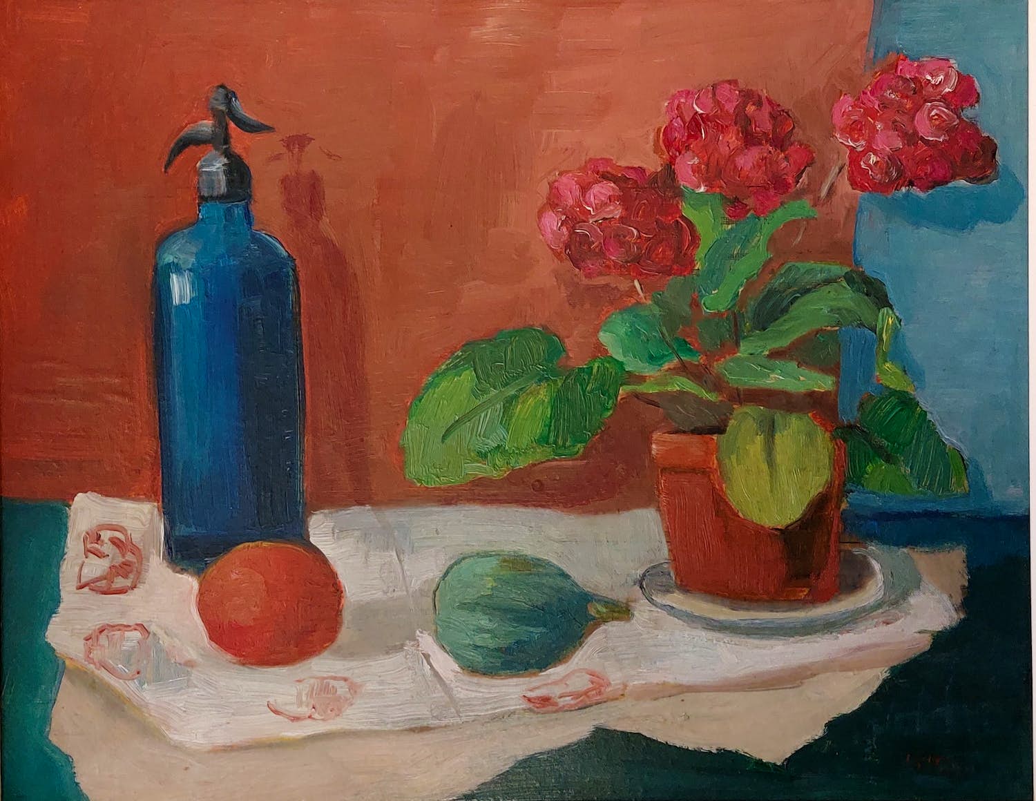 Wim Oepts - ''Stilleven met hortensia en blauwe spuitwater fles" verkocht voor € 2750!