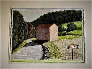 Erna van Mondfrans - Magnifiek pointillistisch Pastel "Landschap Arriege Frankrijk" gesigneerd - kopen? Bied vanaf 59!