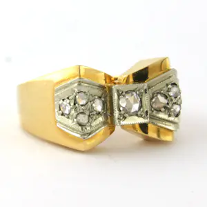 18k bicolour gouden ring met roos diamanten tot. 0.20ct -G/H - SI kopen? Bied vanaf 1000!