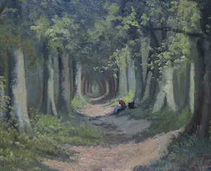 Hendrik Jan ten Cate - Olieverf op doek, Vrouw op bospad - Ingelijst (Groot) kopen? Bied vanaf 200!