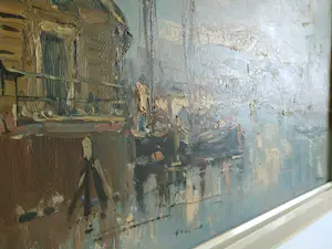 Jan Kelderman - Amsterdamse havenscene - olieverf op doek kopen? Bied vanaf 165!