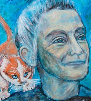 Kiss Riemvis - Olieverf op board, Portret met katten (Groot) kopen? Bied vanaf 10!