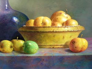 Hans Habraken - Stilleven met schaal appels en oude flessen kopen? Bied vanaf 725!