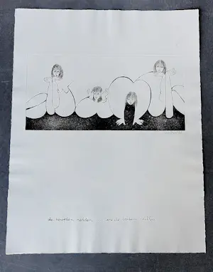 Ans Wortel - Typische jaren 70, in kleine (50) oplage gemaakte Ets "de hoofden redden ...." kopen? Bied vanaf 38!