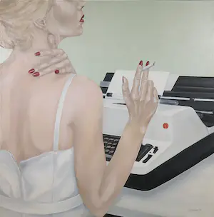 Lia Harkes - Olieverf op paneel, Typiste - Ingelijst (Groot) kopen? Bied vanaf 150!