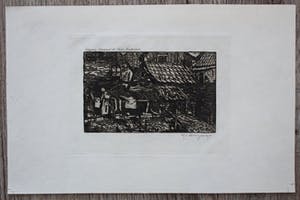 Hendrik Weegewijs - ets: vrouw hangt de was uit kopen? Bied vanaf 49!
