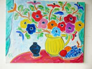 Keimpe Kootstra - Anemonen en fruitschaal. verkocht voor € 275!