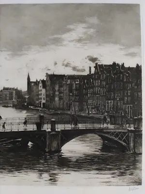 Willem Witsen - Gezicht op de Binnen-Amstel en de Halvemaansteegbrug kopen? Bied vanaf 900!