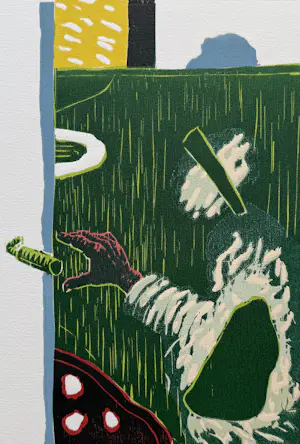 Roger Raveel - handgesigneere kleurenhoutsnede | 'Voor de poort' | 1988 kopen? Bied vanaf 1600!