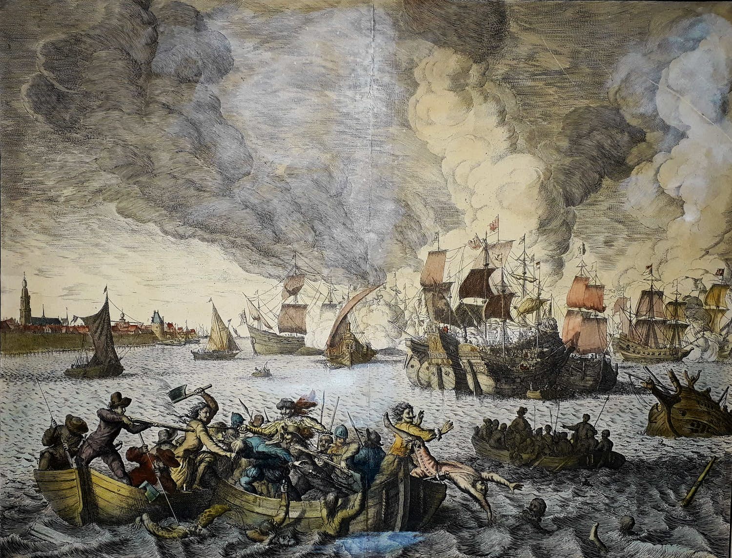 Jan Luyken - Zeeslag, tusschen den Graaf van Bossu, en den Noordt Hollanders .... 1573 verkocht voor € 30!