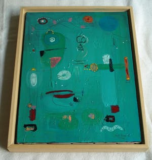 Jasper Banen - Acrylverf op doek , ingelijst , Blauwe Zon en Hemellichamen – 2004 kopen? Bied vanaf 85!