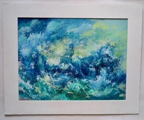 Niet of onleesbaar gesigneerd - Azat Malik - Schip op woeste zee - In net passe-partout kopen? Bied vanaf 1!