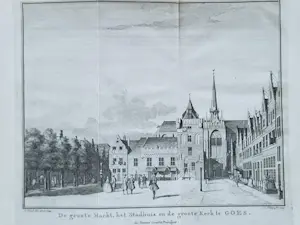 Isaac Tirion - De groote Markt, het Stadhuis en de groote Kerk te Goes. kopen? Bied vanaf 39!