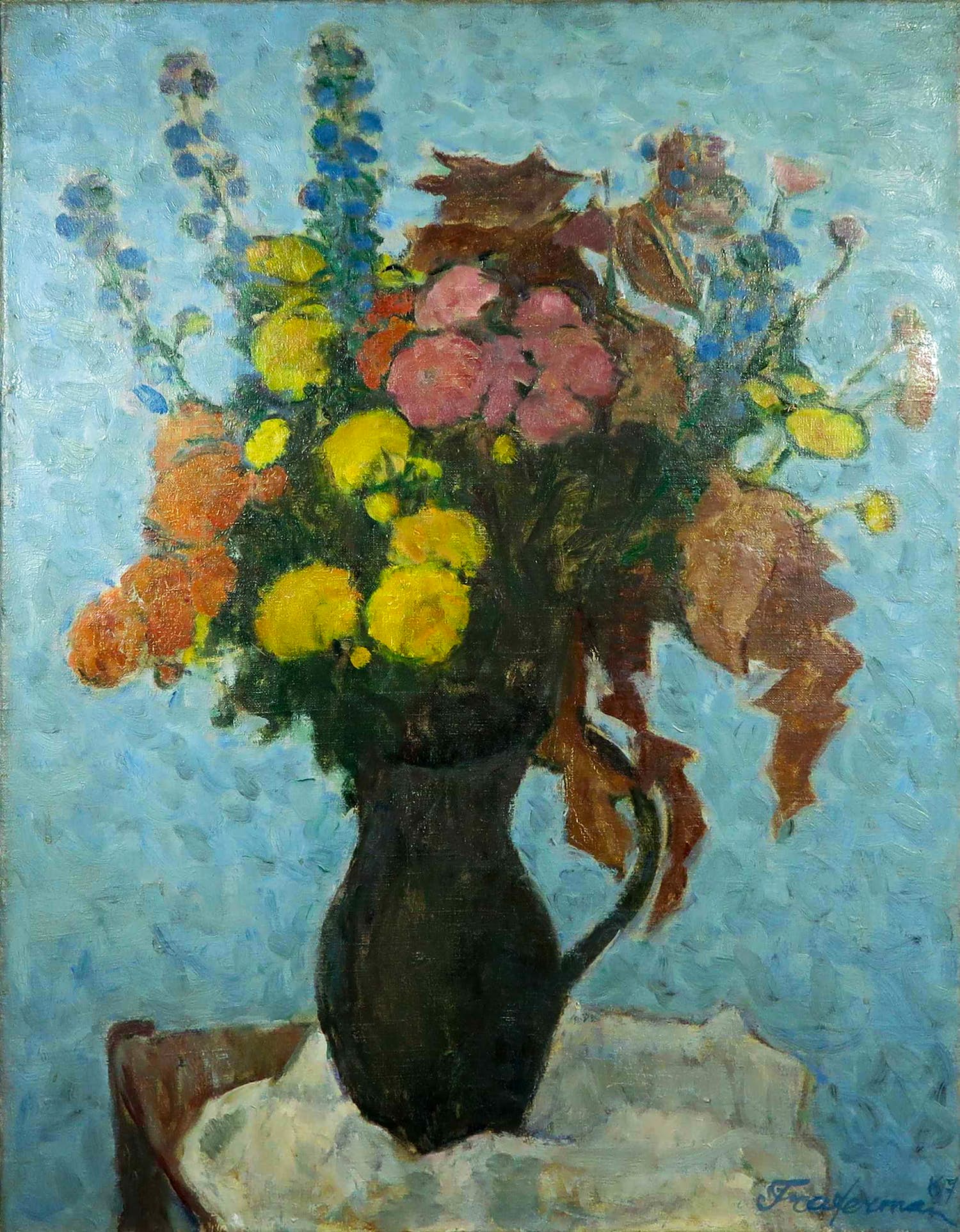 Pieter Fraterman - Olieverf op doek, Herfstbloemen kopen? Bied vanaf 1!