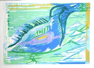 Luuk Scholten - Houtsnede, Dichtbij een watervogel kopen? Bied vanaf 20!