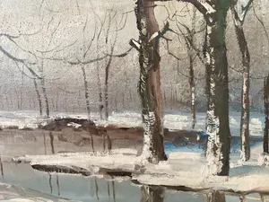 Simon Kramer - Winterlandschap met een berken en water kopen? Bied vanaf 150!