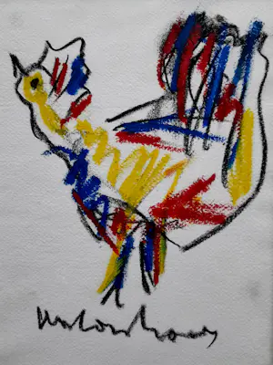 Anton Heyboer - Kip - Krijttekening - 1995 - 32 x 23 cm - ingelijst kopen? Bied vanaf 125!