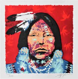 Espen Hagen - Kleurenzeefdruk INDIAAN ( ROOD ) Handgesigneerd. verkocht voor € 25!