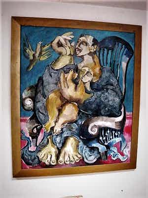 Willem Janssen - Monumentaal schilderij van Limburgse Expressionist - Moeder en Kind - GROOT!! verkocht voor € 229!