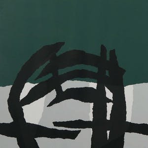 Gijs Keizer - Zeefdruk, Z.T. Abstracte voorstelling in groen, wit en zwart - Ingelijst kopen? Bied vanaf 20!