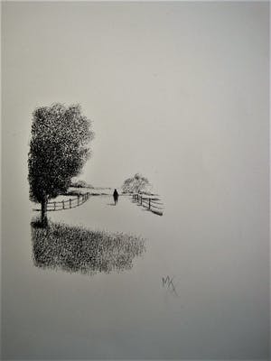 Metten Koornstra - Meester van de Verstilling - Litho - "Man in Landschap - gesigneerd kopen? Bied vanaf 10!