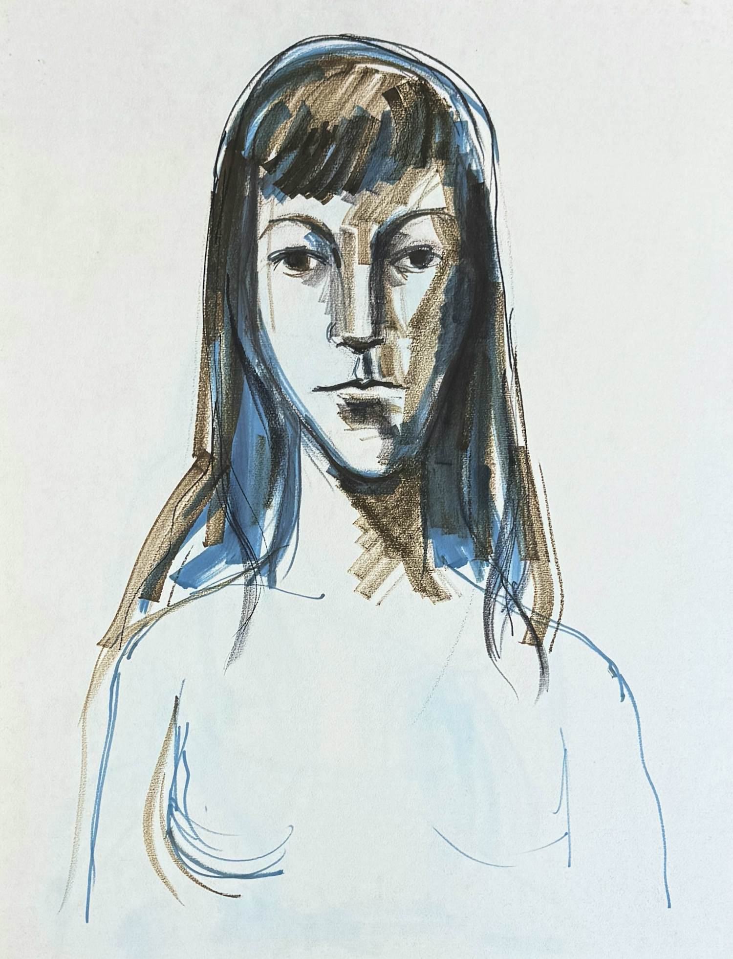 AcheterFlorent Terence Crommelynck - Großes expressionistisches Porträt von hoher Qualität, ca. 1960? Enchérissez de 50!