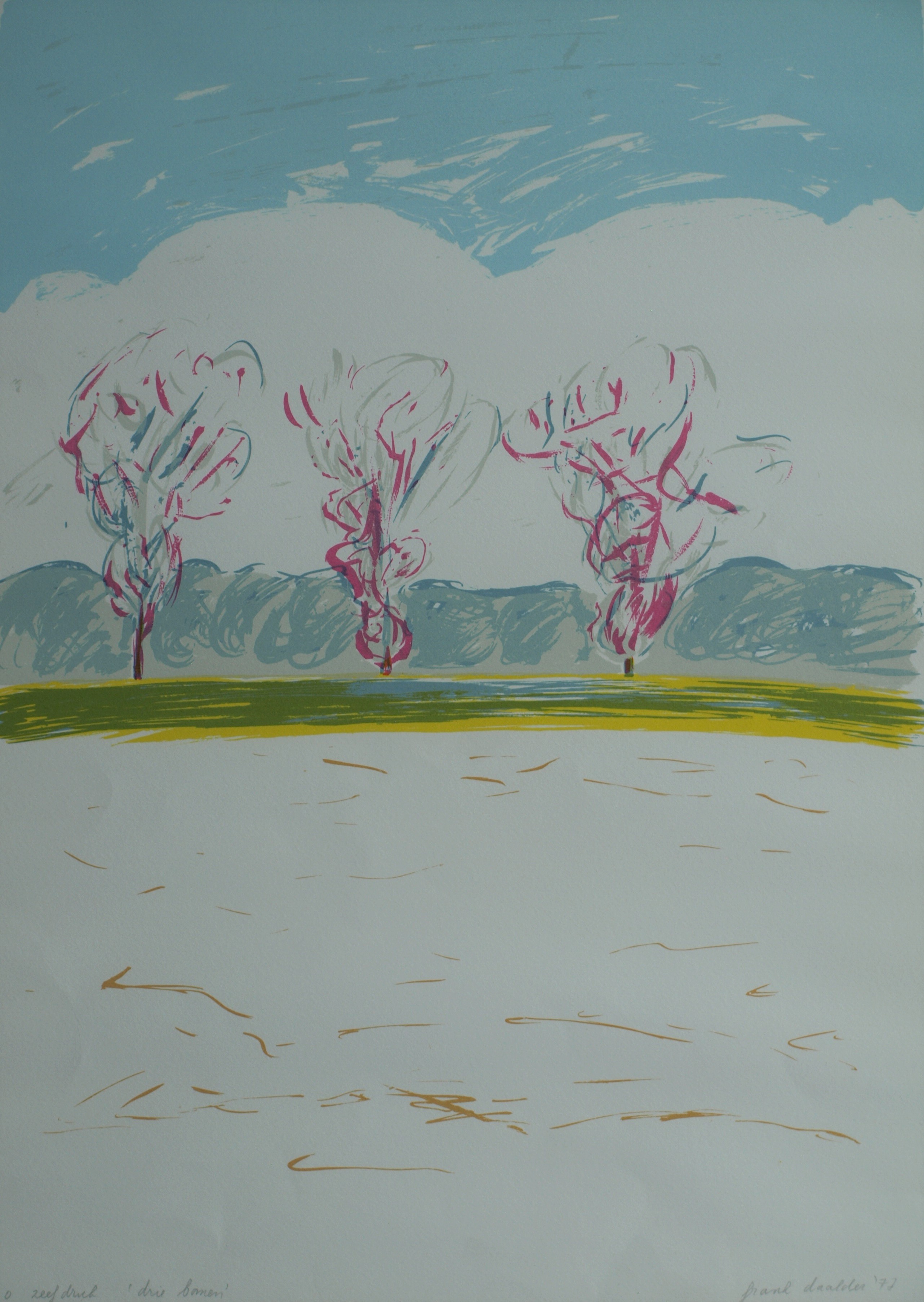 Frank Daalder - Zeefdruk , Drie bomen – gesigneerd & ingelijst - 1977  kopen? Bied vanaf 1!