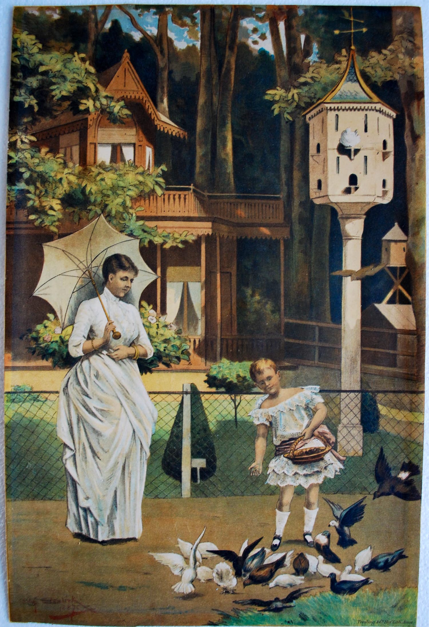 Willem Steelink (sr.) - Duiven voeren - grote zeldzame kleurenlitho (Tresling Amsterdam) kopen? Bied vanaf 50!